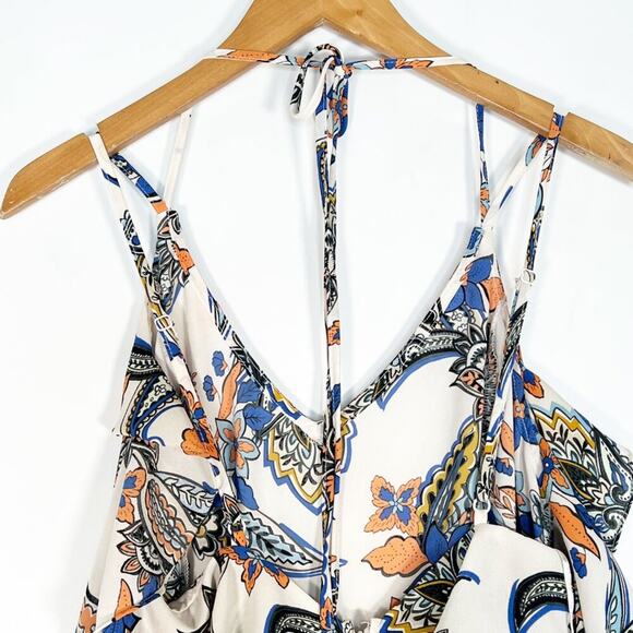Ark & Co Boho Paisley Floral Print Ruffle Shorts Romper Cream Blue Orange - Picture 10 of 14